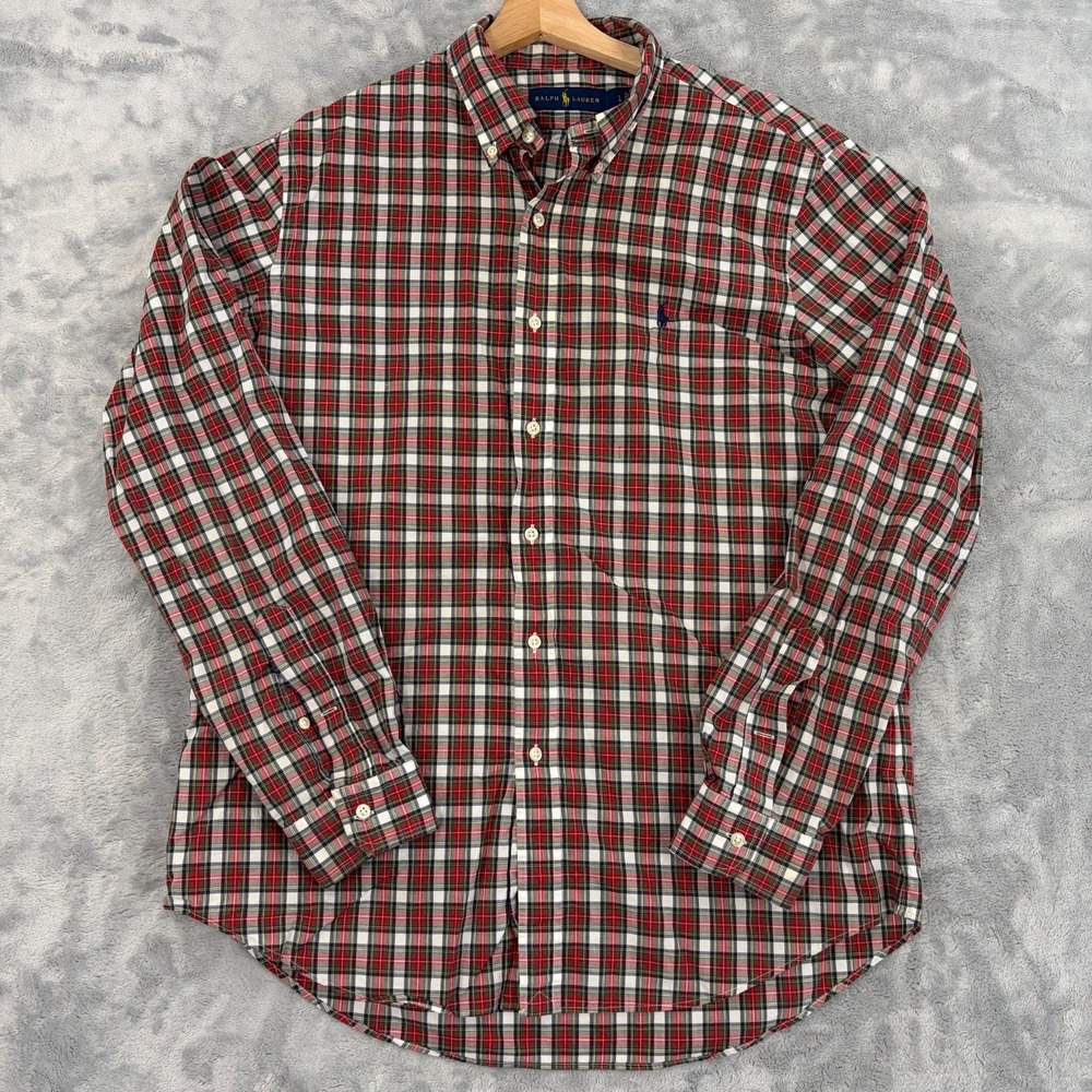 Polo Ralph Lauren Mens Classic Fit Red Plaid Long Sleeve Button Shirt Large Flaw